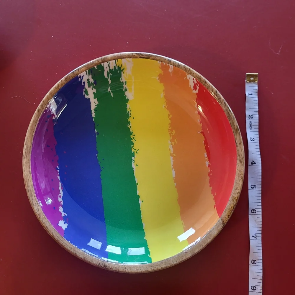 3 Kitchen Bowl Set Wooden Rainbow Pride Pattern Spotisan Multicolor New India